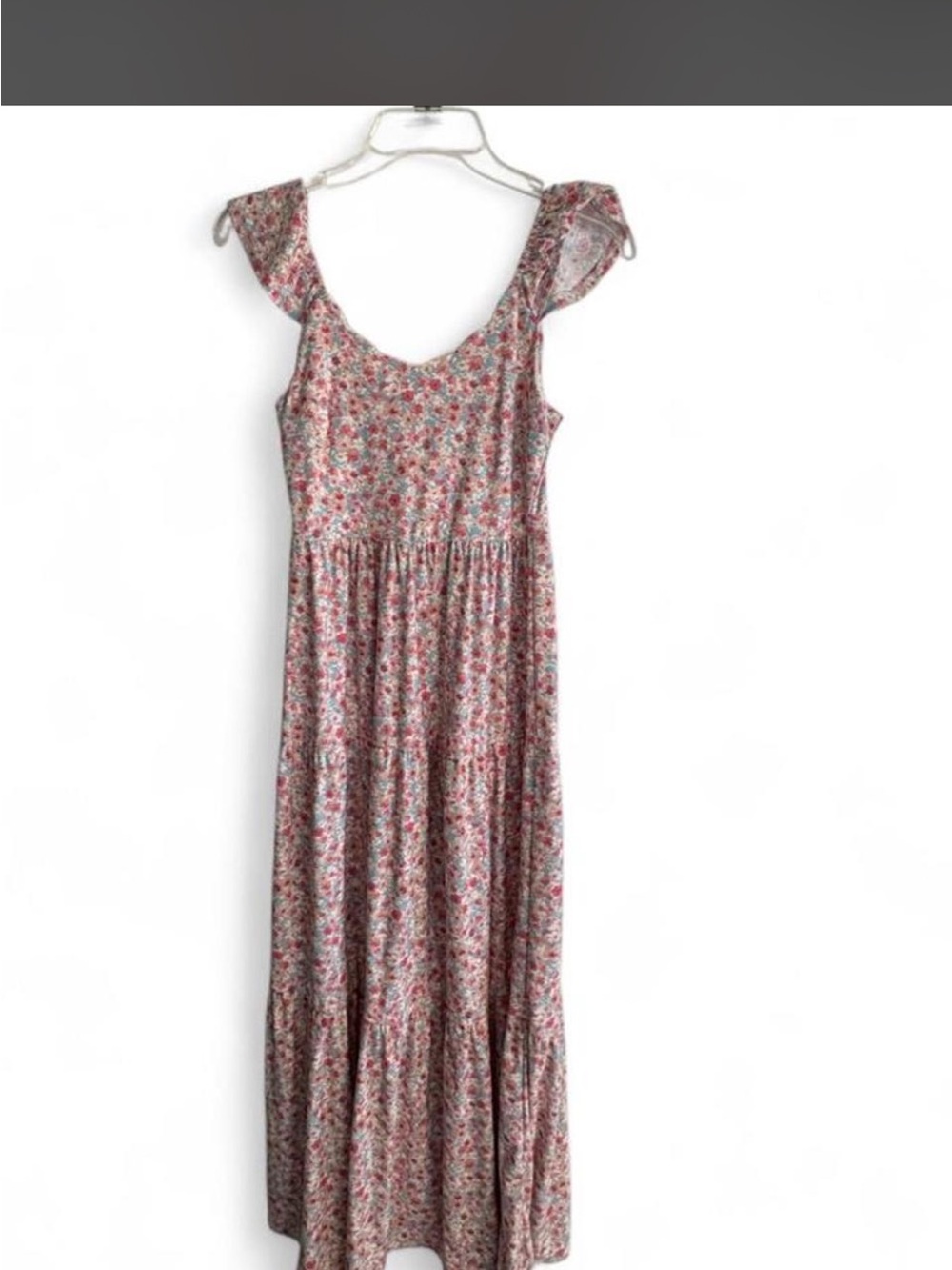 Monteau Floral Maxi Dress with Flutter Sleeves - Pink XS